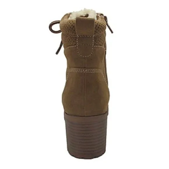 Chunky Heeled Boots Y2K 90s Lug Sole Women 7.5 M Lace Up Shearling Accent Zipper - Picture 13 of 14